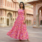 Floral 01 To 05 Cotton Printed Sleeveless Maxi Dress Collection