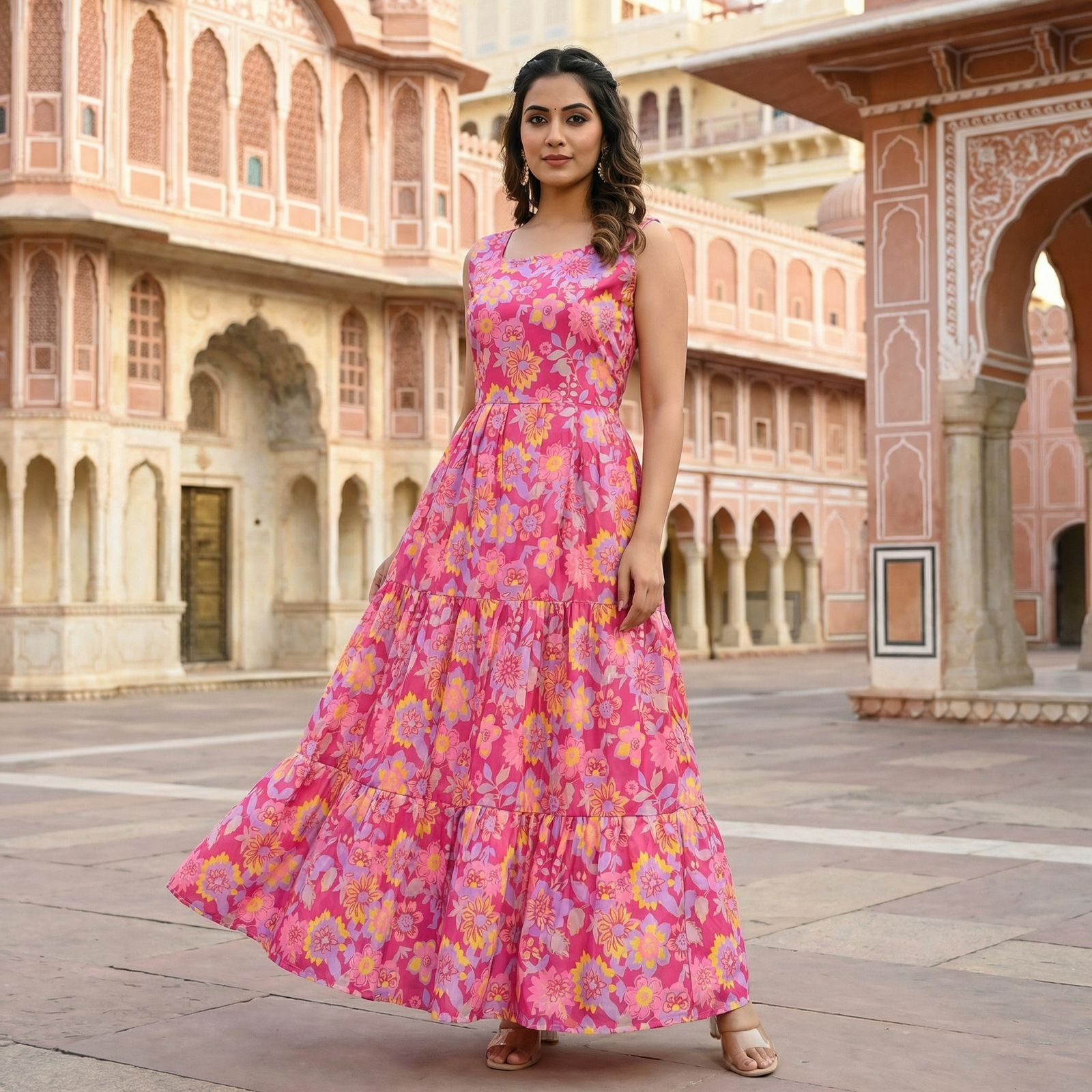 Floral 01 To 05 Cotton Printed Sleeveless Maxi Dress Collection