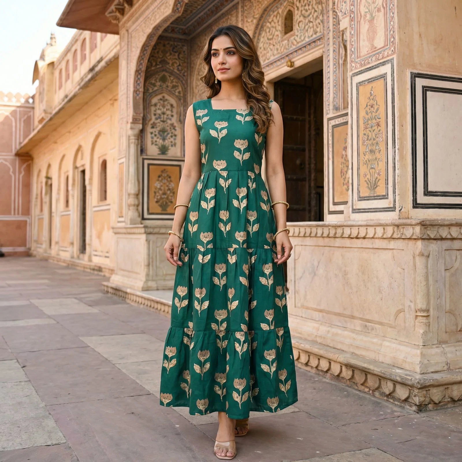 Floral 01 To 05 Cotton Printed Sleeveless Maxi Dress Collection