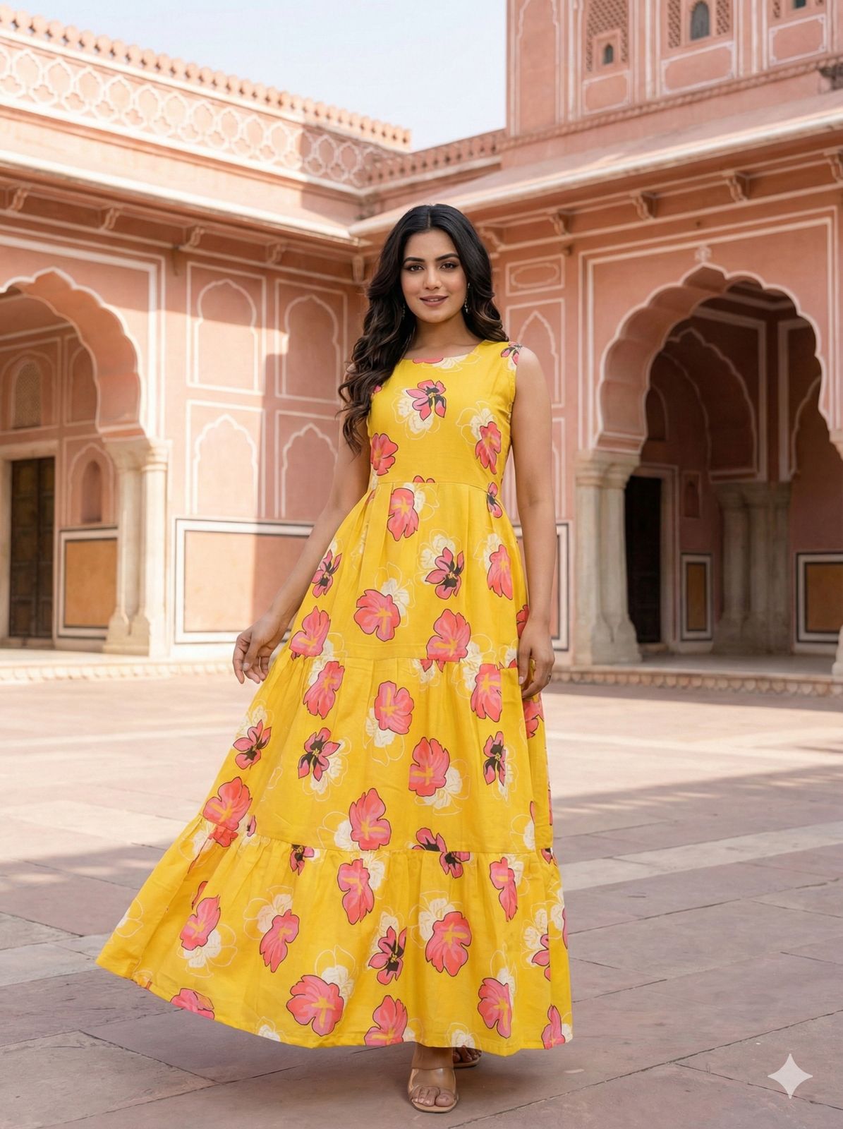Floral 01 To 05 Cotton Printed Sleeveless Maxi Dress Collection