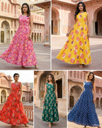 Floral 01 To 05 Cotton Printed Sleeveless Maxi Dress Collection
