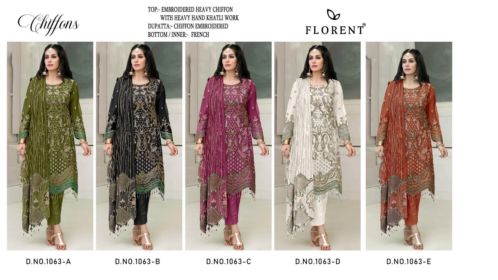 Florent 1063 A To E Chiffon With Emrboidered Salwar Kameez Collection