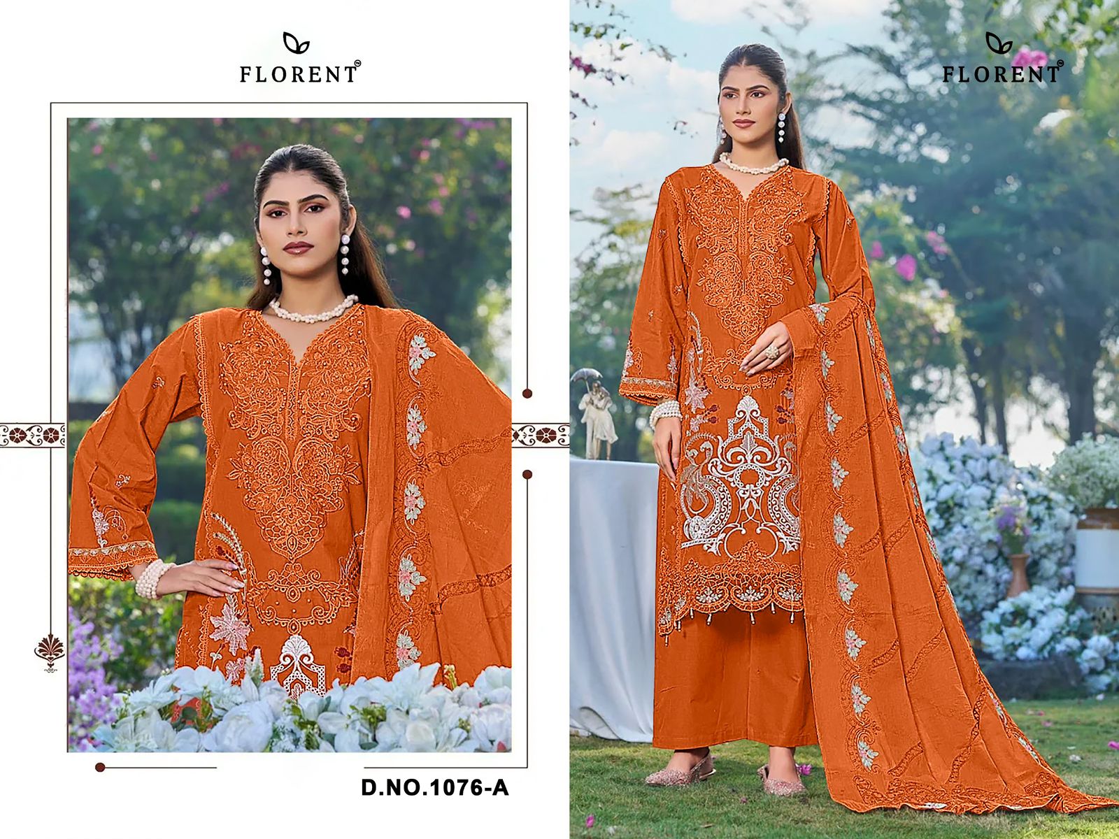 Florent 1076 A To D Cambric Cotton Embroidered Salwar Kameez