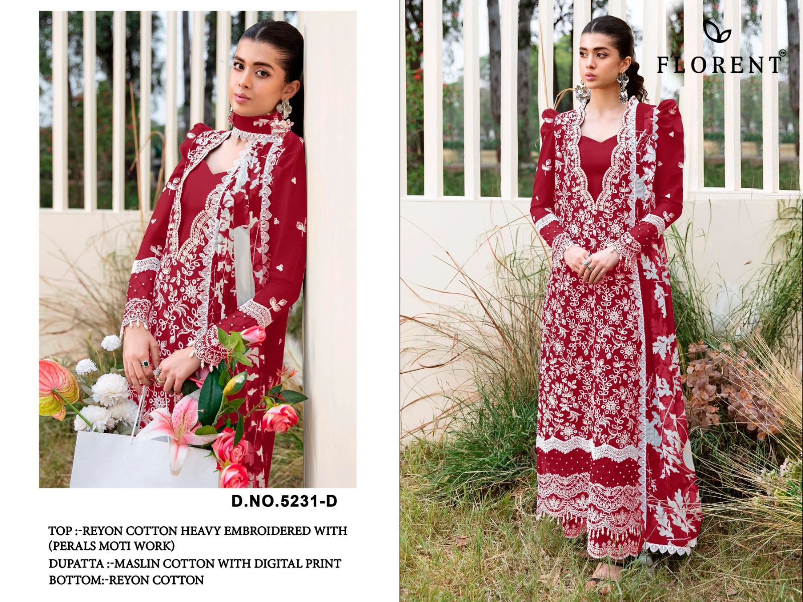 Florent 5231 A To D Rayon Cotton Embroidered Salwar Kameez Collection