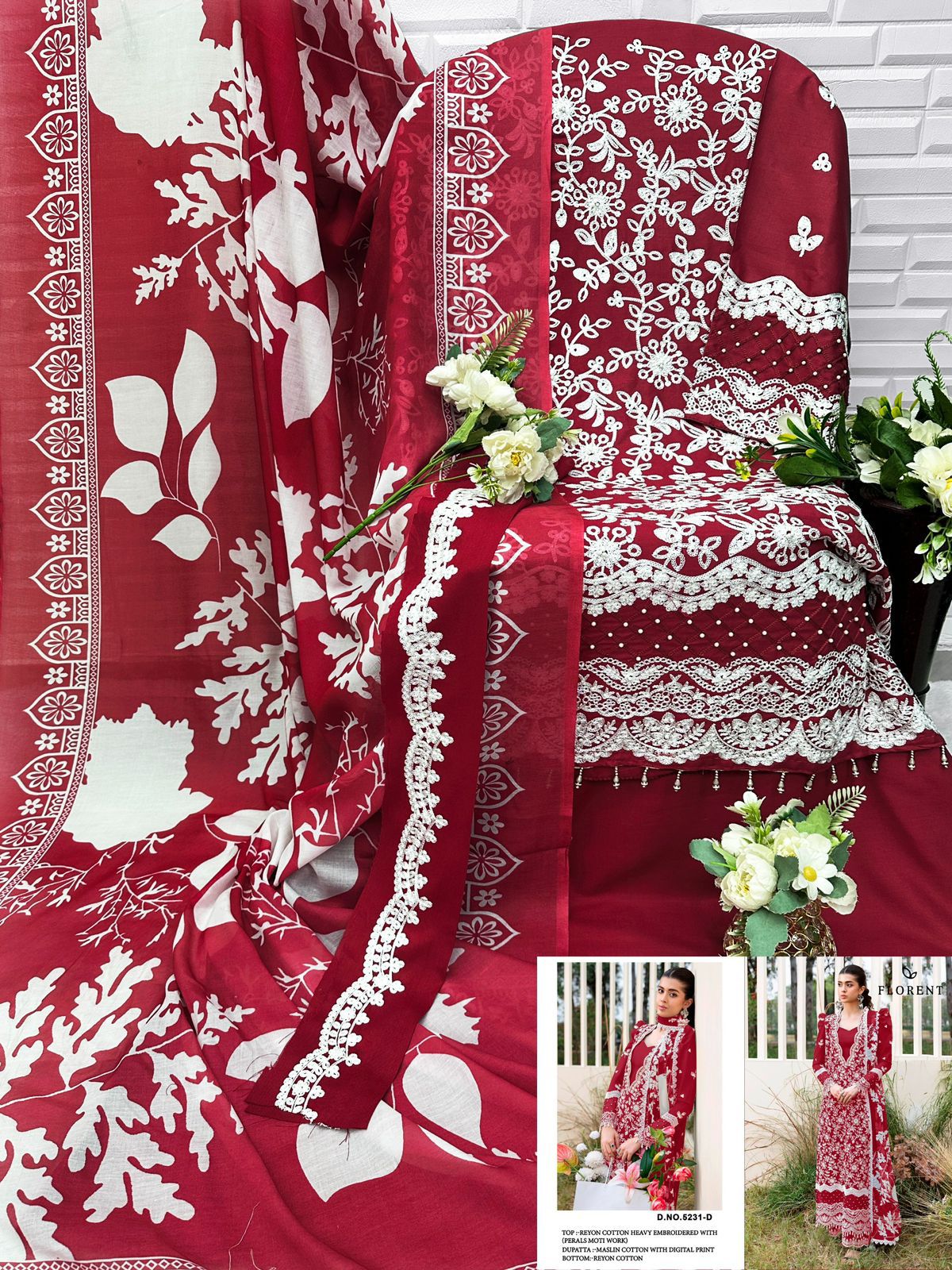 Florent 5231 A To D Rayon Cotton Embroidered Salwar Kameez Collection