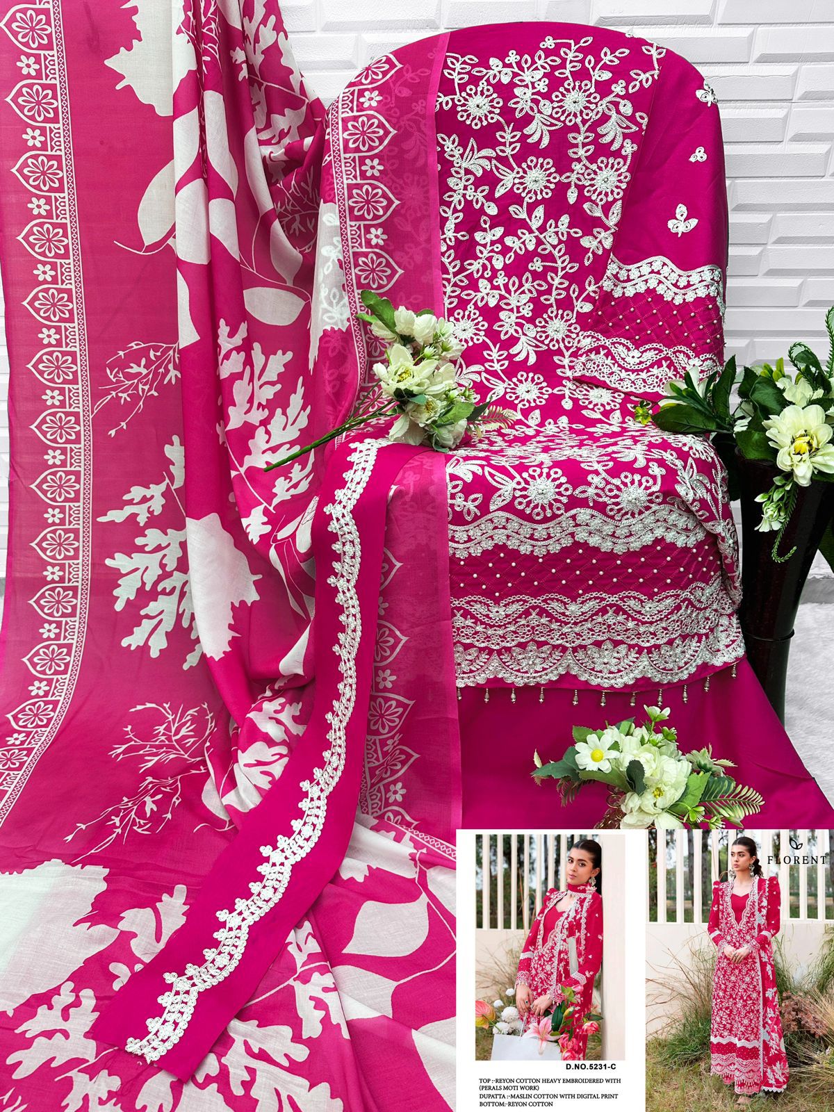Florent 5231 A To D Rayon Cotton Embroidered Salwar Kameez Collection