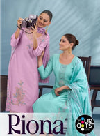 Four Dots Riona Muslin With Applique Work Dress Material