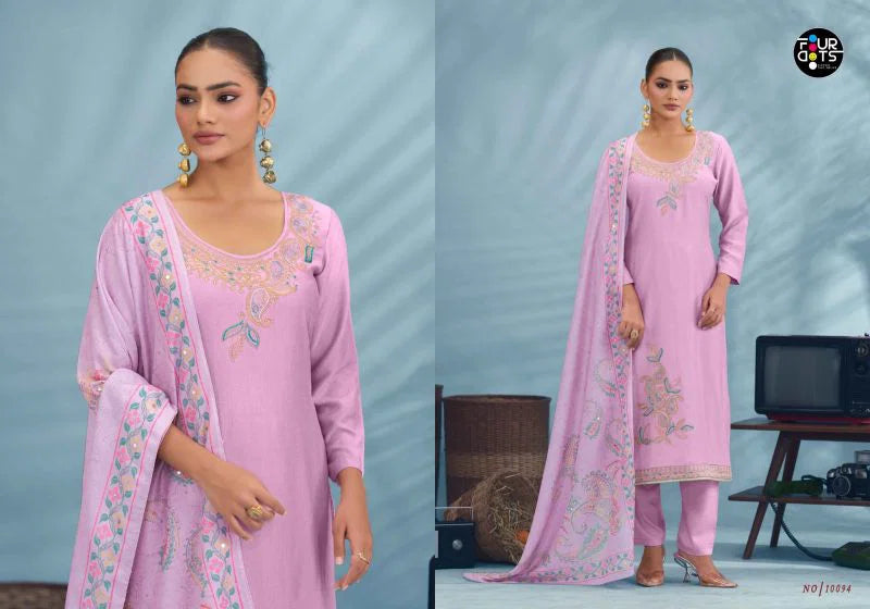 Four Dots Riona Muslin With Applique Work Dress Material