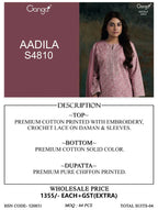 Ganga Aadila 4810 Cotton Printed With Embroidery Salwar Kameez