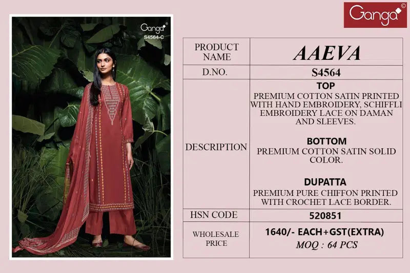 Ganga Aaeva S 4564 Cotton Satin Printed Salwar Kameez