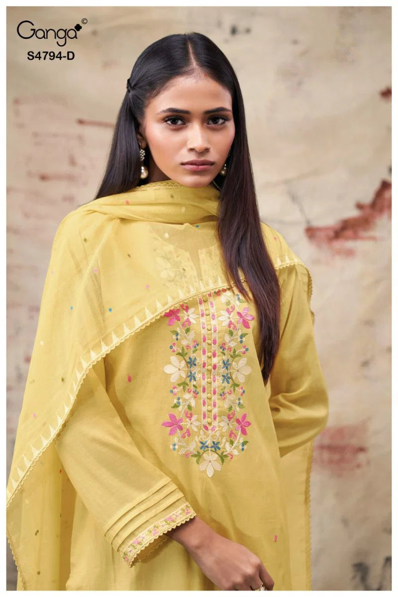 Ganga Aisya 4794 Bemberg Mul Embroidered Salwar Kameez