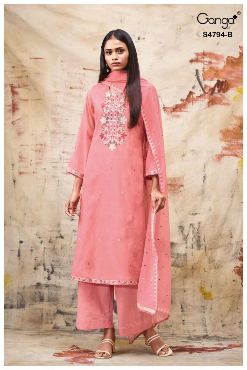 Ganga Aisya 4794 Bemberg Mul Embroidered Salwar Kameez