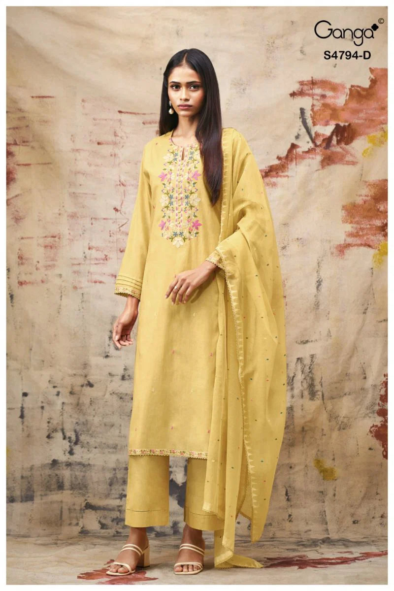 Ganga Aisya 4794 Bemberg Mul Embroidered Salwar Kameez