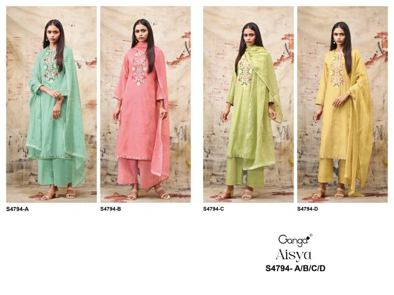 Ganga Aisya 4794 Bemberg Mul Embroidered Salwar Kameez