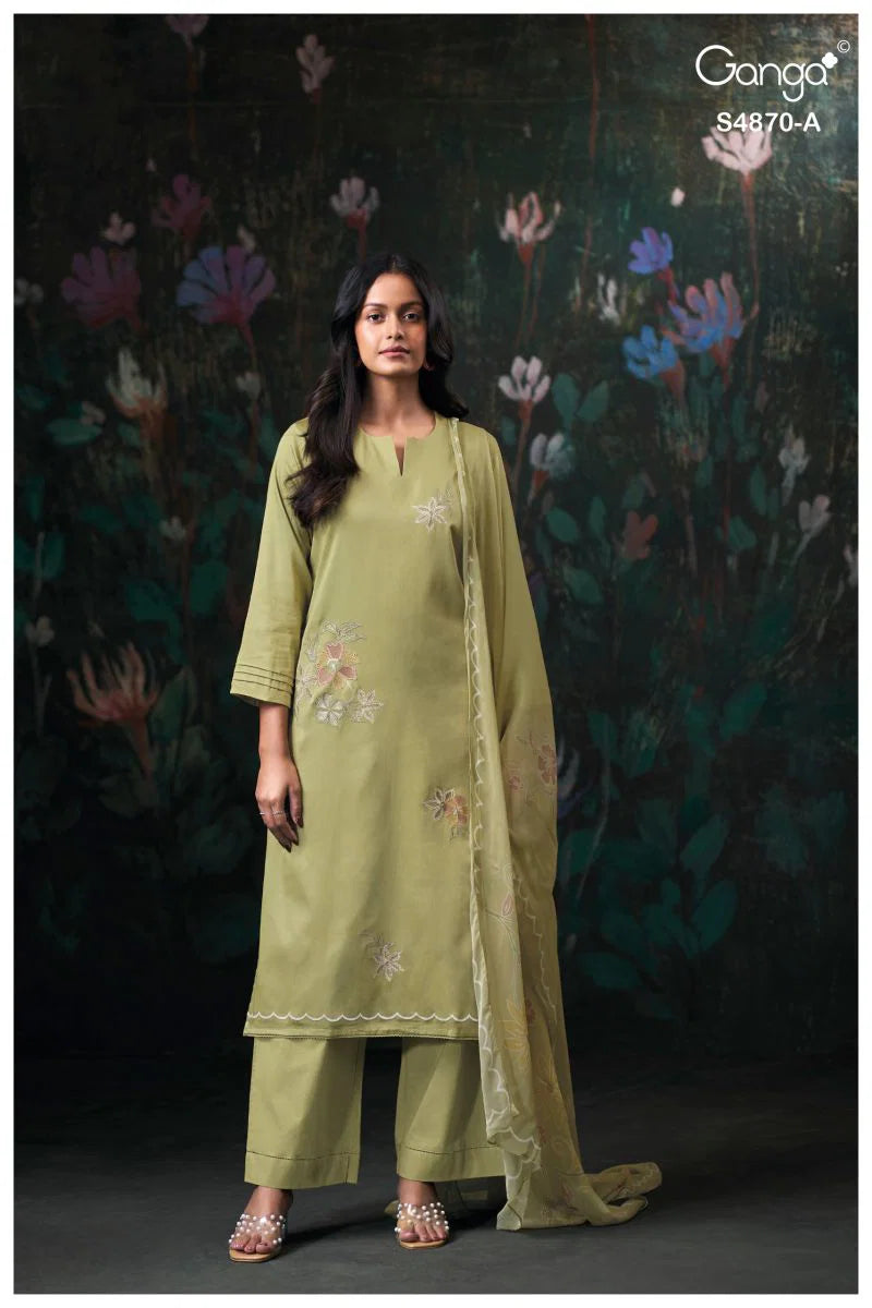 Ganga Amary 4870 Cotton Satin Embroidered Salwar Kameez