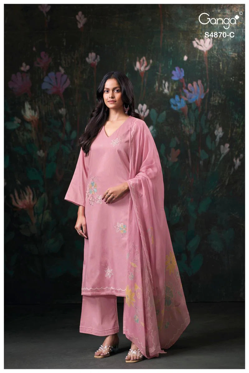 Ganga Amary 4870 Cotton Satin Embroidered Salwar Kameez