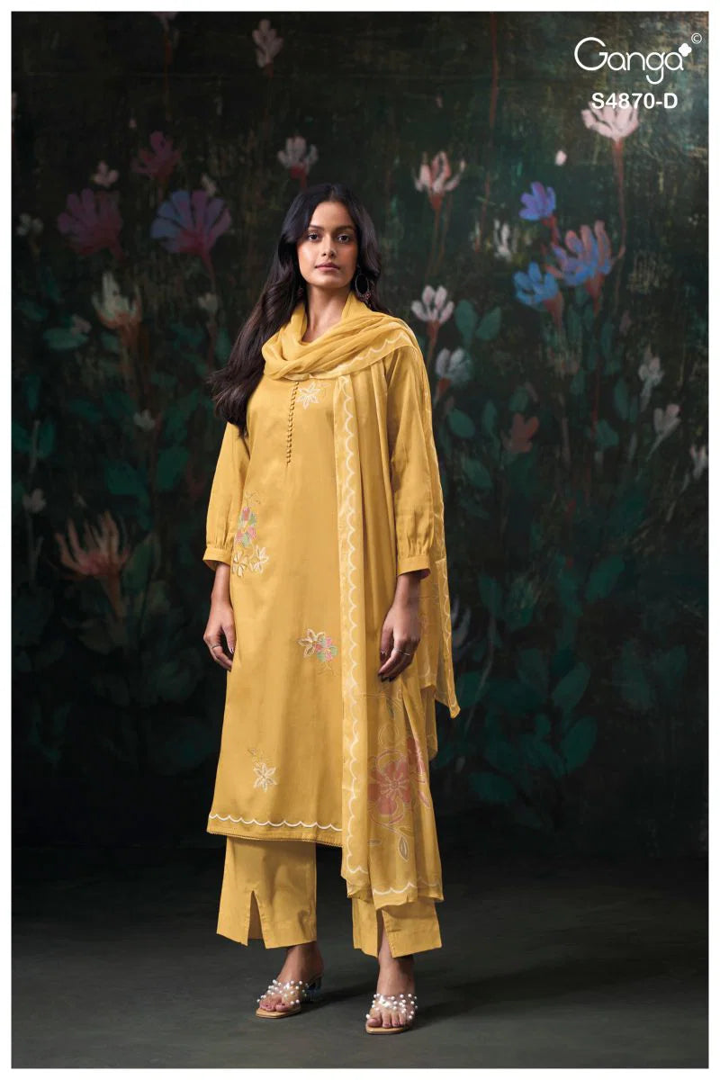 Ganga Amary 4870 Cotton Satin Embroidered Salwar Kameez