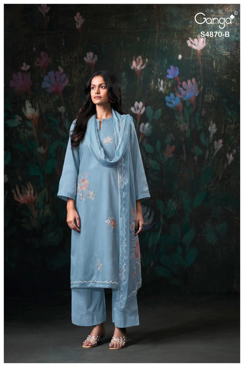 Ganga Amary 4870 Cotton Satin Embroidered Salwar Kameez