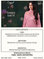 Ganga Amary 4870 Cotton Satin Embroidered Salwar Kameez