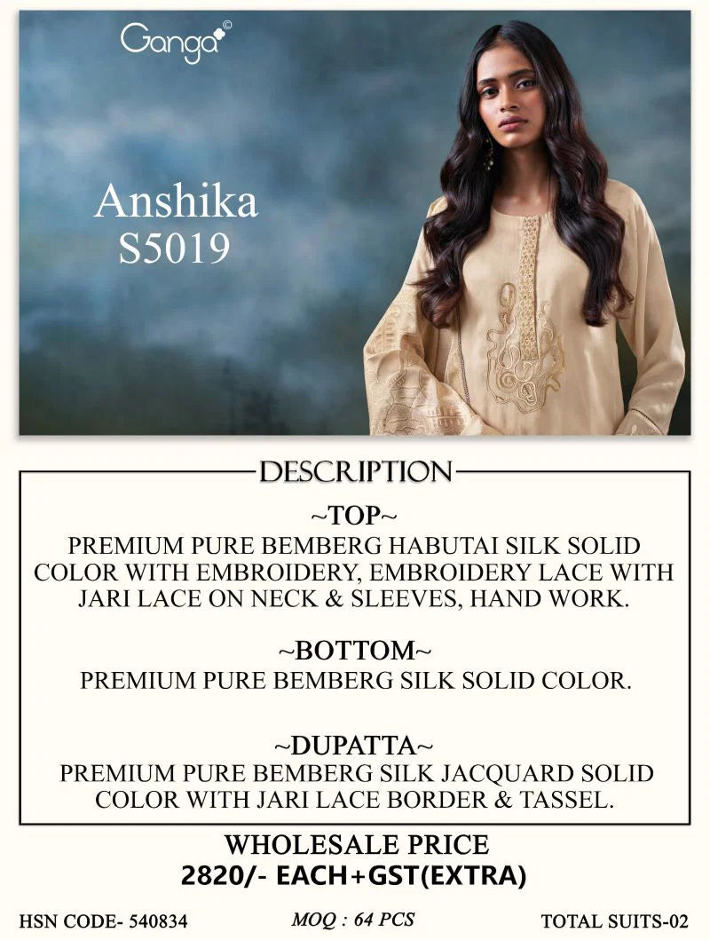 Ganga Anshika 5019 Bemberg Silk Embroidered Salwar Kameez Collection