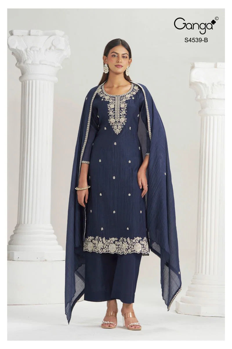 Ganga Aparna 4539 Banarasi Mul Beads Embroidered Salwar Kameez