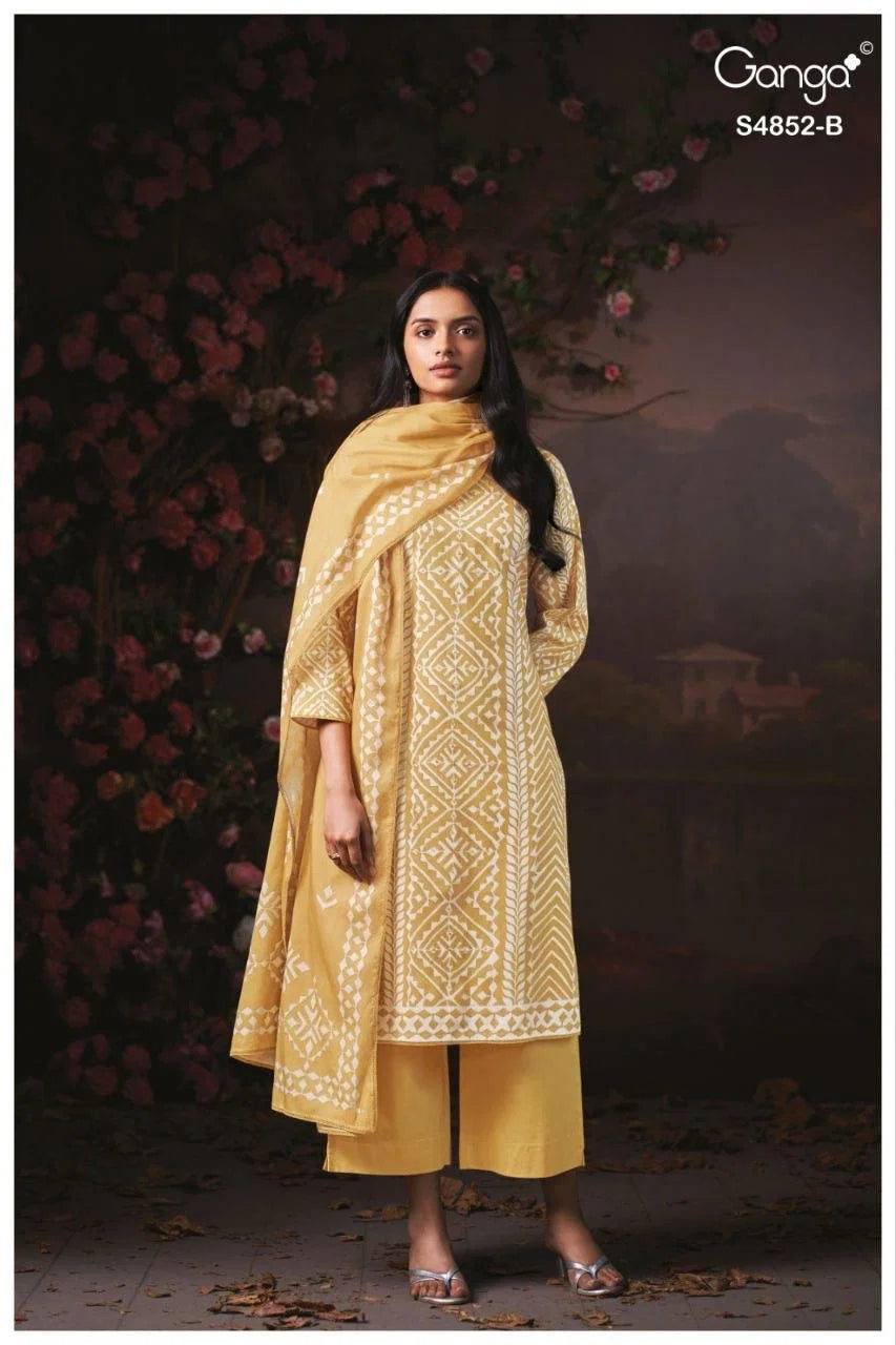 Ganga Avensa 4852 Cotton Printed With Hand Worked Salwar Kameez Collection