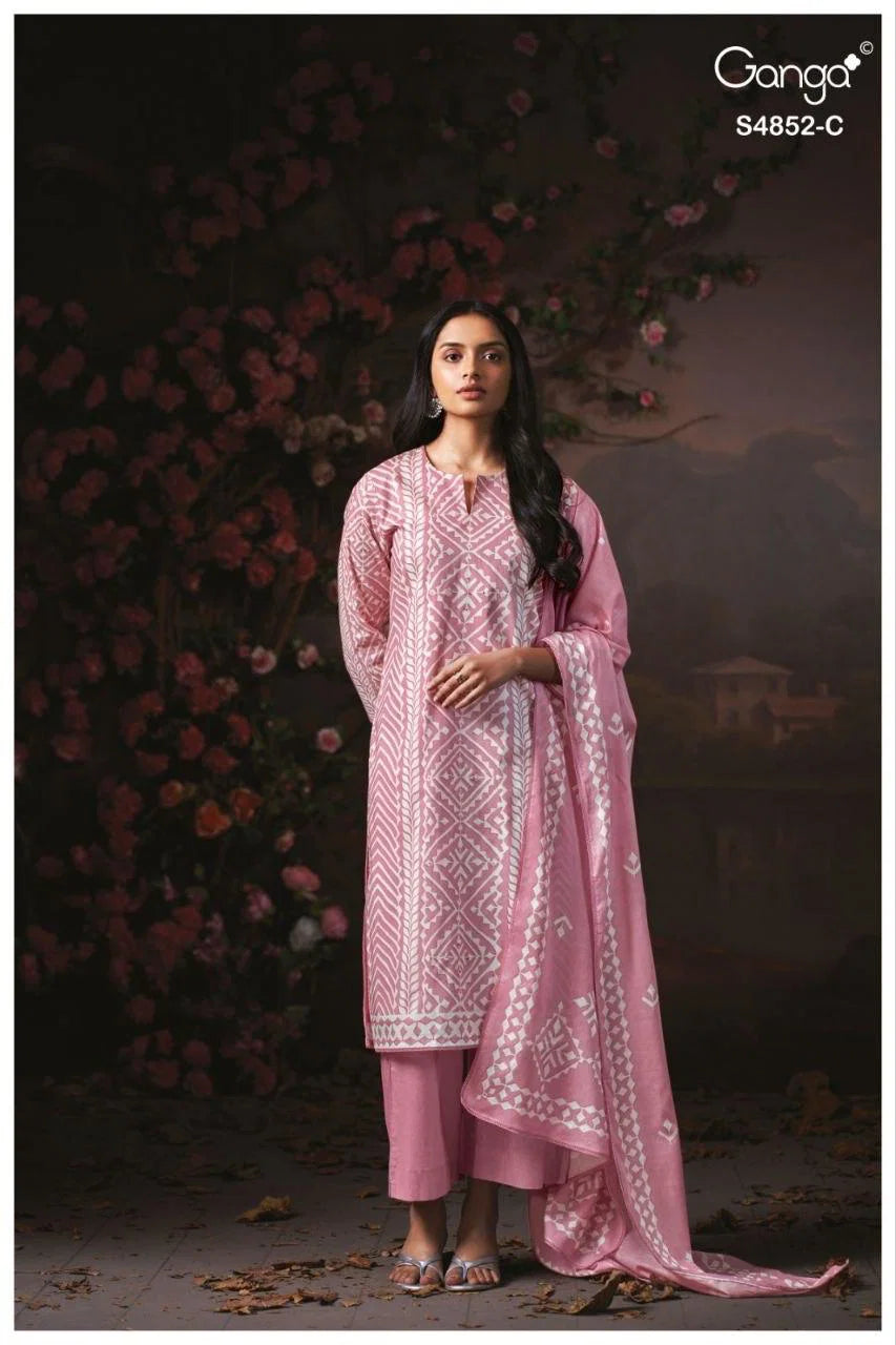 Ganga Avensa 4852 Cotton Printed With Hand Worked Salwar Kameez Collection