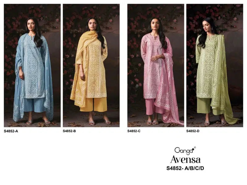 Ganga Avensa 4852 Cotton Printed With Hand Worked Salwar Kameez Collection