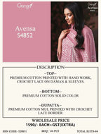 Ganga Avensa 4852 Cotton Printed With Hand Worked Salwar Kameez Collection