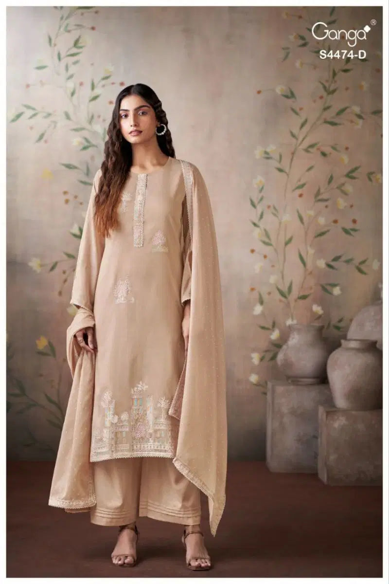 Ganga Azeela S 4474 Mul Solid Embroidered Salwar Kameez