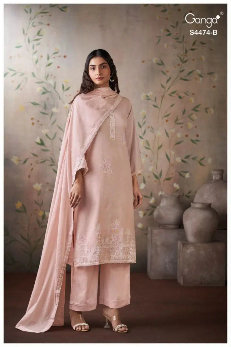 Ganga Azeela S 4474 Mul Solid Embroidered Salwar Kameez