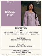 Ganga Baanu 4889 Cotton Printed With Embroidered Salwar Kameez Collection