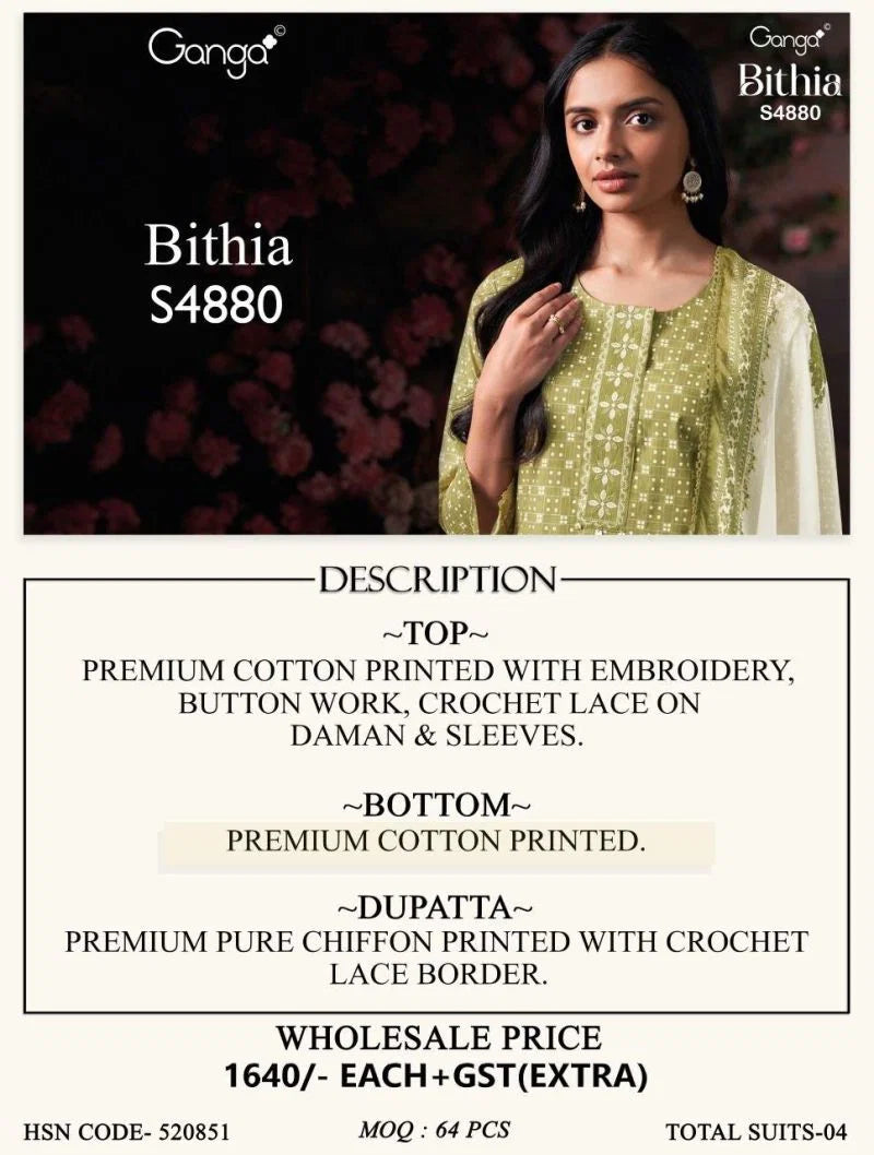 Ganga Bithia 4880 Cotton Embroidered Salwar Kameez Collection