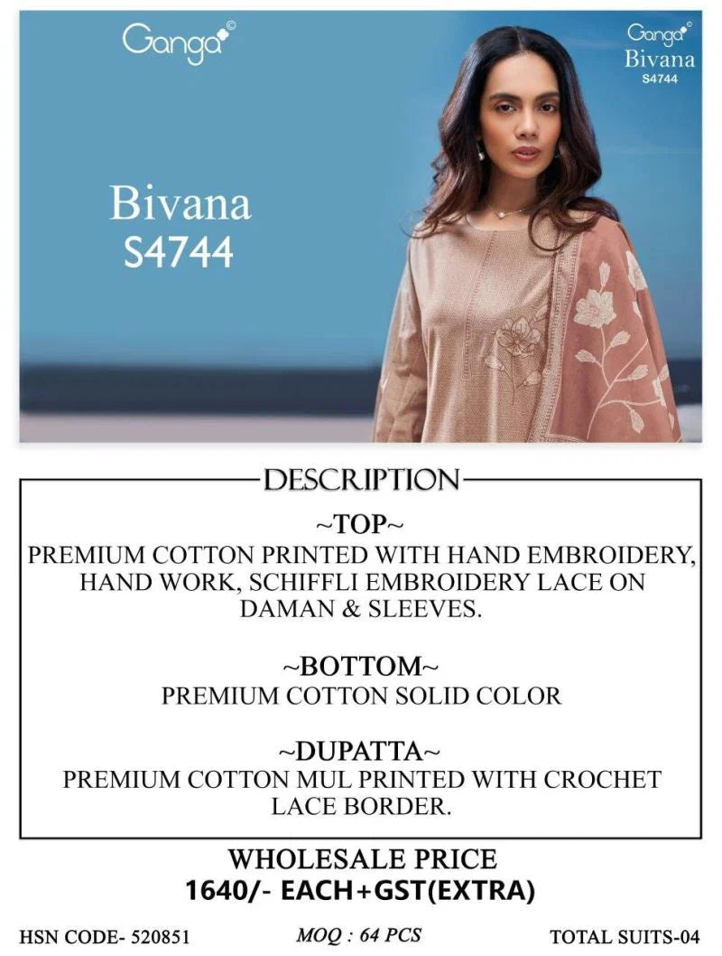 Ganga Bivana 4744 Cotton Embroidered Salwar Kameez