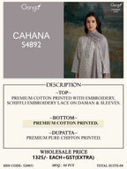 Ganga Cahana 4892 Cotton Print Embroidered Salwar Kameez
