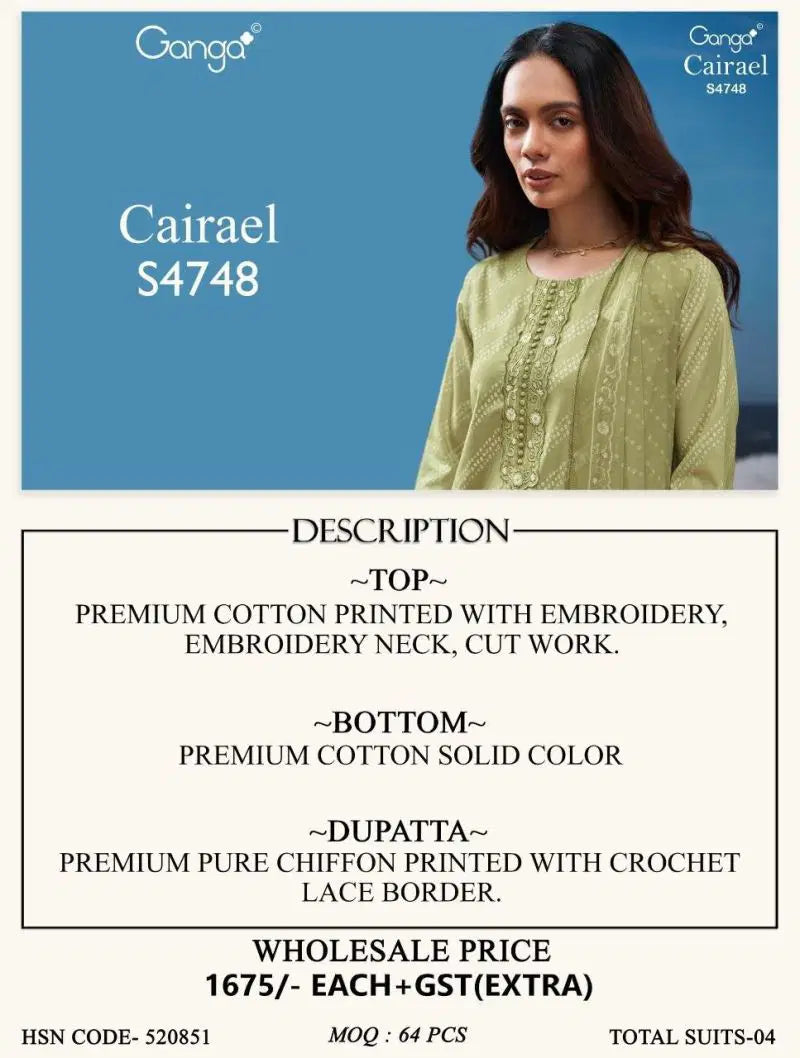 Ganga Caireal 4748 Cotton Embroidered Salwar Kameez