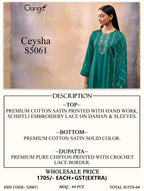 Ganga Ceysha 5061 Cotton Satin Print WIth Hand Work Salwar Kameez