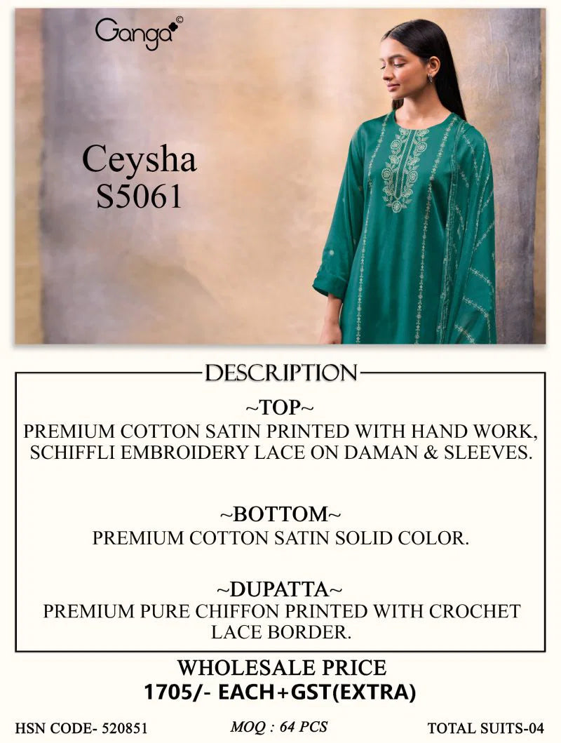 Ganga Ceysha 5061 Cotton Satin Print WIth Hand Work Salwar Kameez