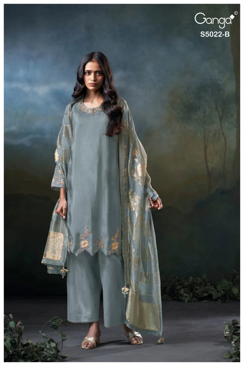 Ganga Chrysa 5022 Bemberg Habutai Silk Embroidered Salwar Kameez