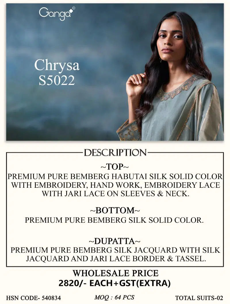 Ganga Chrysa 5022 Bemberg Habutai Silk Embroidered Salwar Kameez