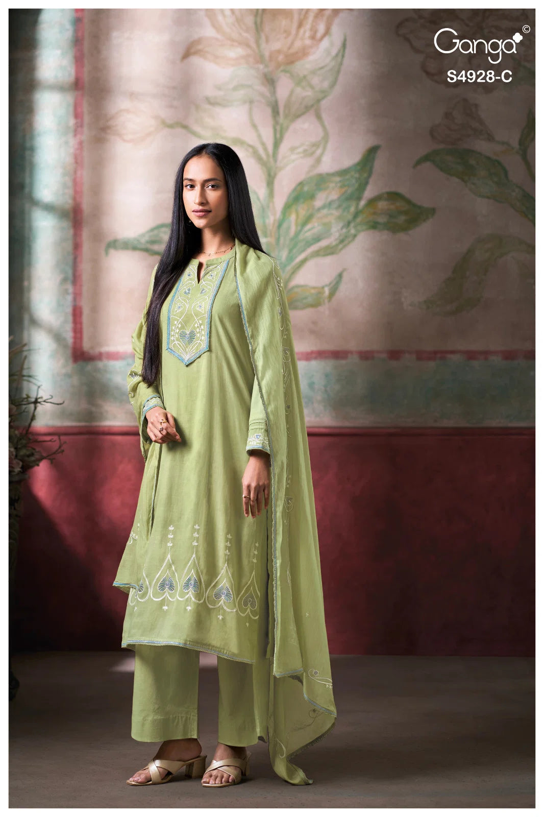 Ganga Ciraa 4298 Pure Bemberg Mul Embroidered Salwar Kameez