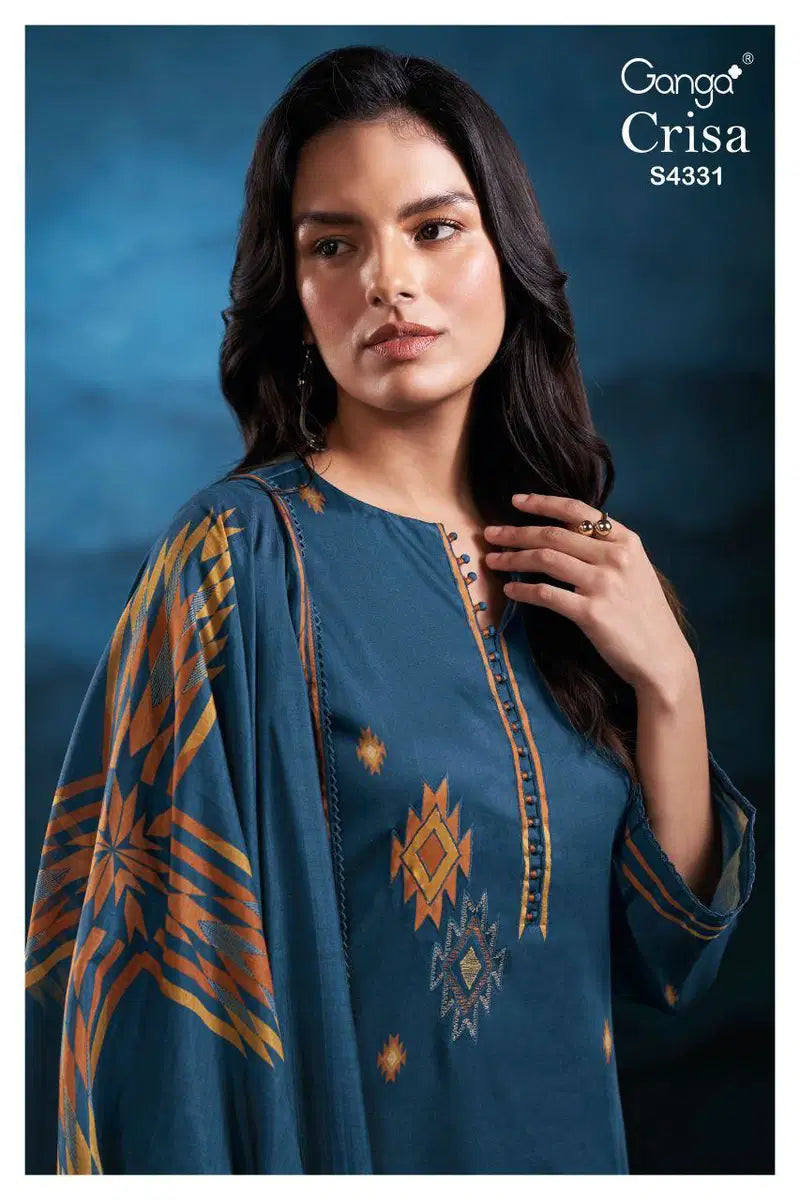 Ganga Crisa S 4331 Cotton Satin Hand Embroidered Salwar Kameez