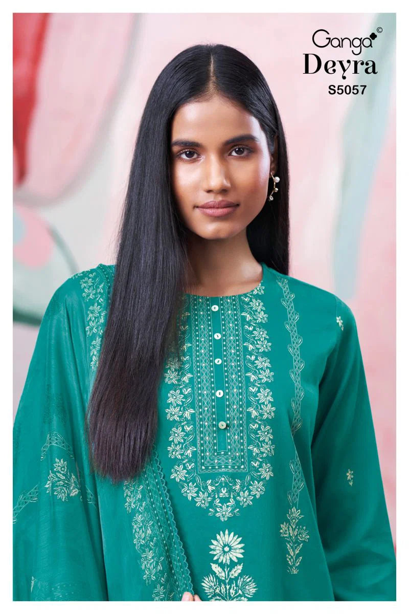 Ganga Deyra 5057 Cotton Satin Print Hand Work Salwar Kameez Collection