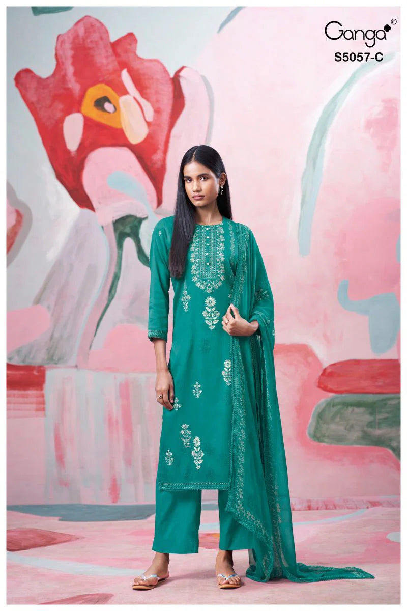 Ganga Deyra 5057 Cotton Satin Print Hand Work Salwar Kameez Collection