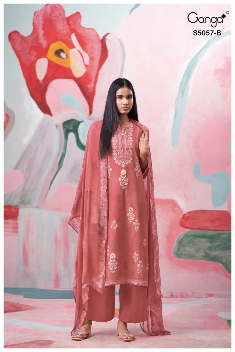Ganga Deyra 5057 Cotton Satin Print Hand Work Salwar Kameez Collection