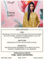 Ganga Deyra 5057 Cotton Satin Print Hand Work Salwar Kameez Collection