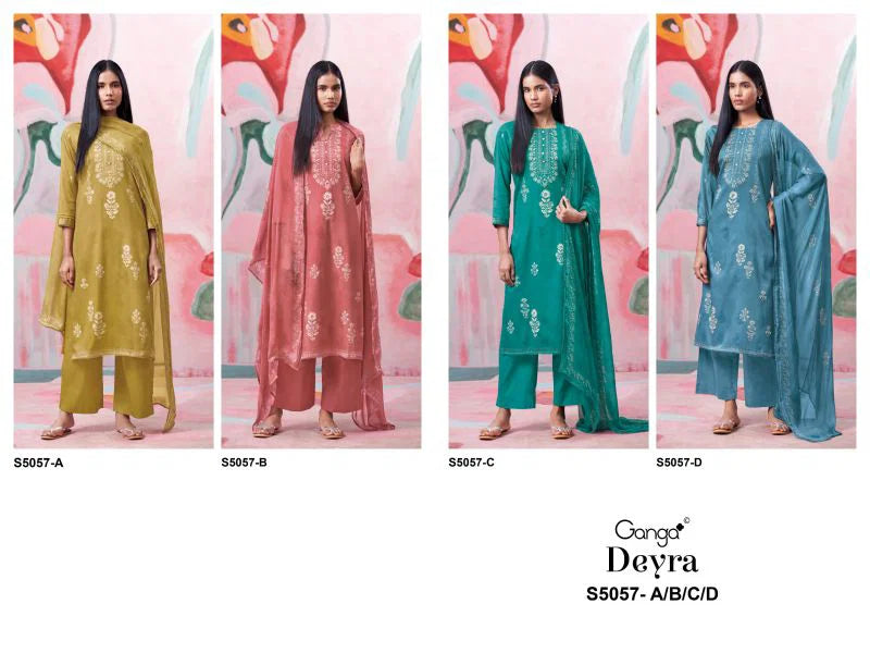 Ganga Deyra 5057 Cotton Satin Print Hand Work Salwar Kameez Collection