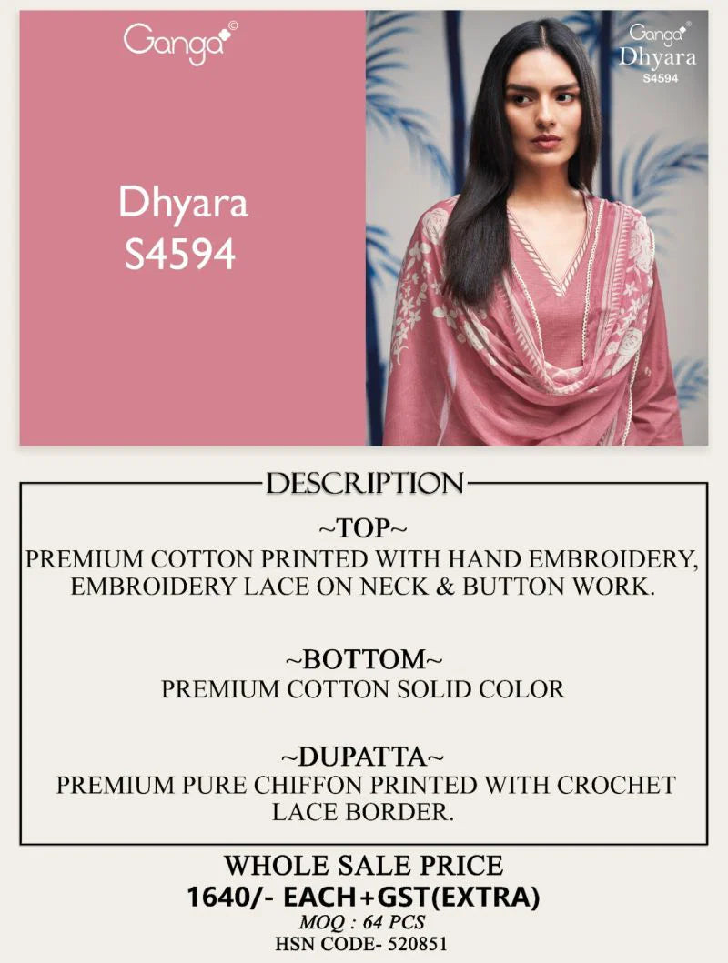 Ganga Dhyara 4594 Cotton Printed Salwar Kameez Collection