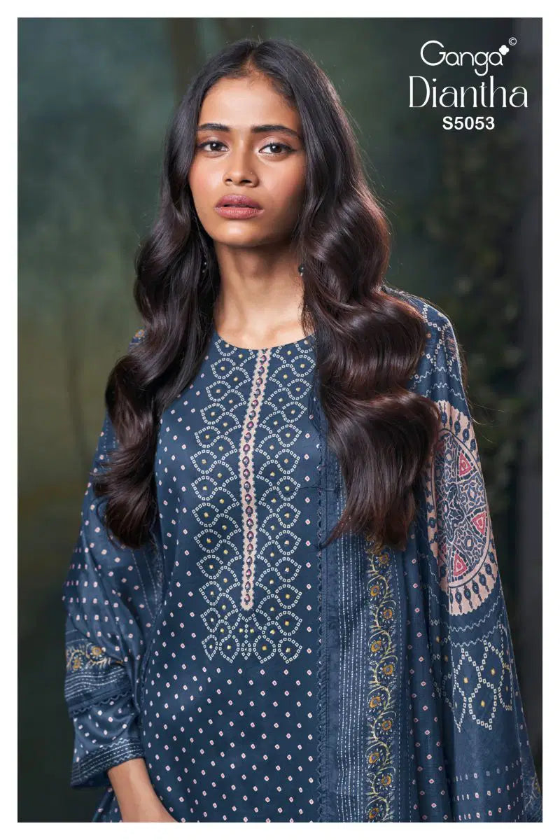 Ganga Diantha 5053 Cotton Satin Printed Handwork Salwar Kameez