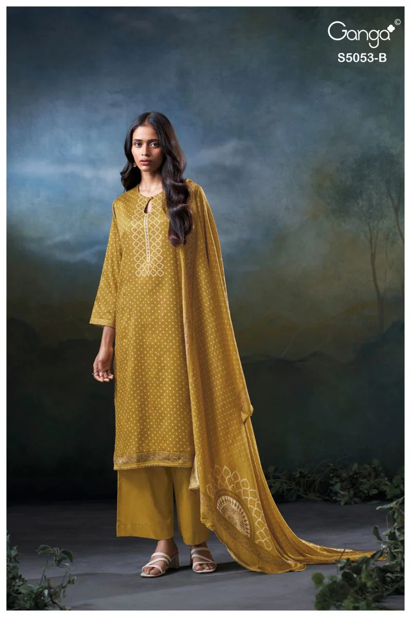 Ganga Diantha 5053 Cotton Satin Printed Handwork Salwar Kameez